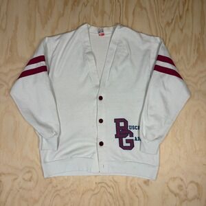 Vintage Busch Gardens Cardigan Sweatshirt White Varsity Stripe XL USA Made